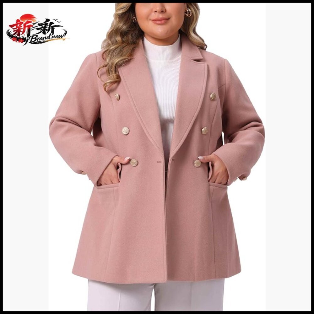 Plus Size Winter Peacoat Double-Breasted Notched Lapel Trench Coat